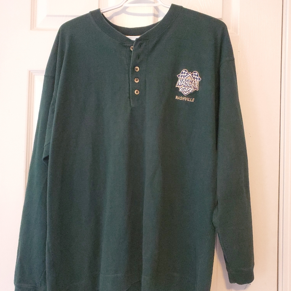 Nascar Cafe Mens Shirt XL Green Button Collar  Vinatge